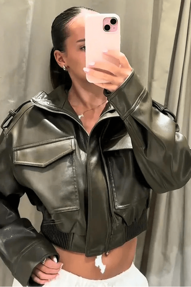 ZEYA - Sofia Faux Leather Bomber Jacket