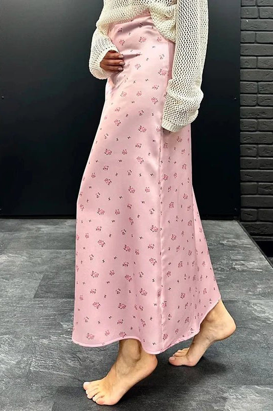 ZEYA - Sophia High Waist Satin Printed Midi Skirt
