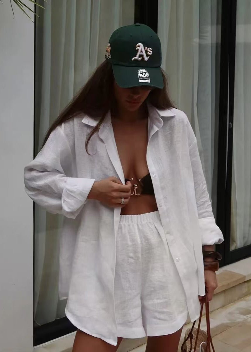 ZEYA - Sophia White Linen Shirt and Shorts Set