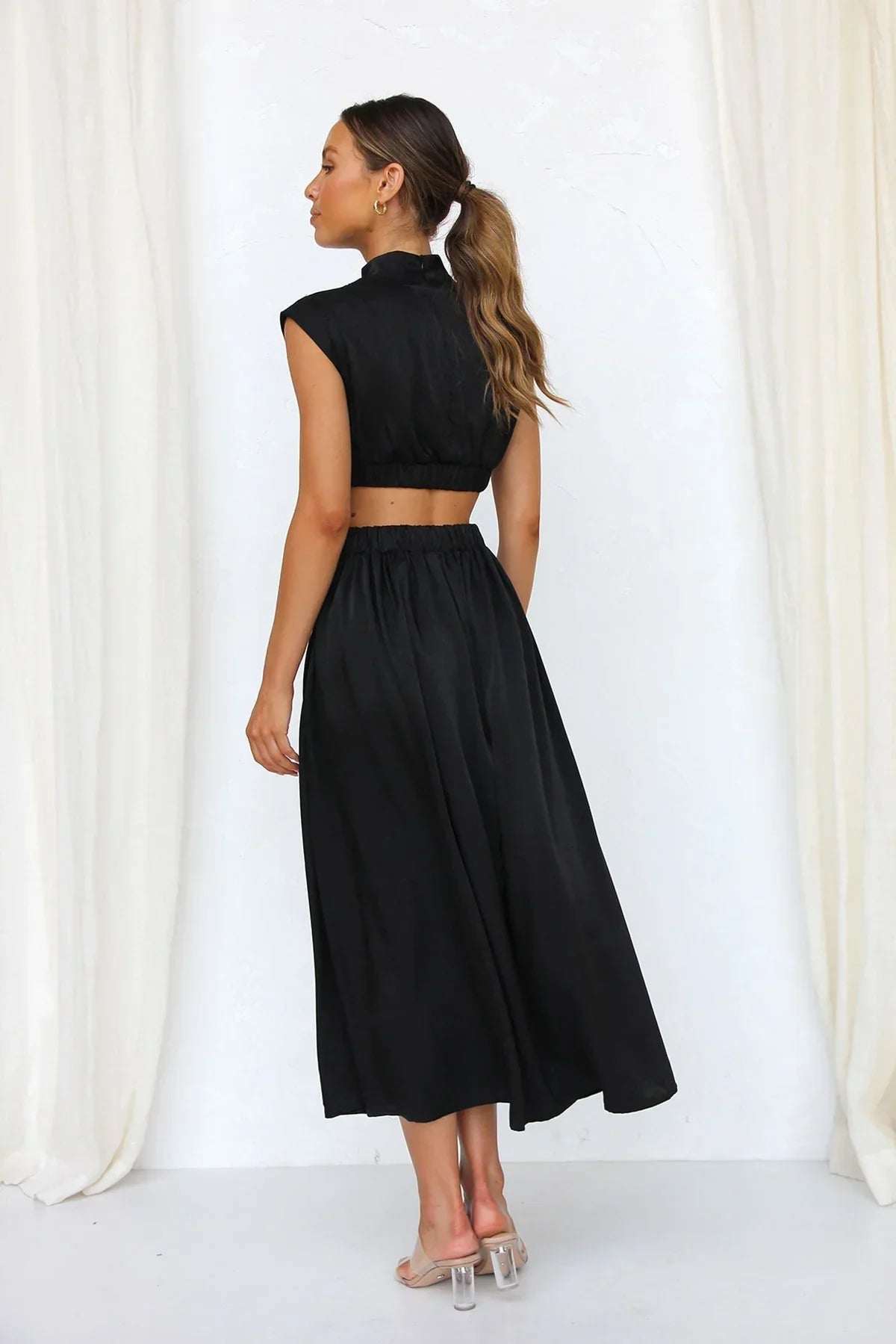 ZEYA - Syra High - Neck Midi Dress with Waist Cutouts