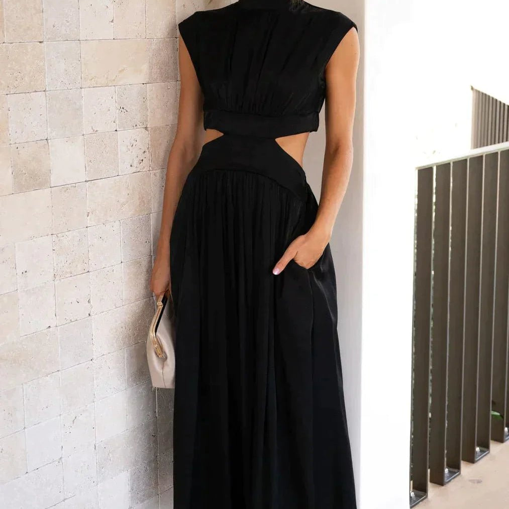 ZEYA - Syra High - Neck Midi Dress with Waist Cutouts