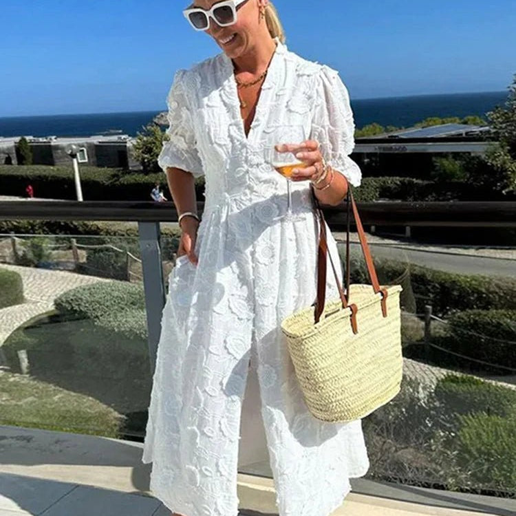 ZEYA - Teresa Embroidered Lace V-Neck Midi Dress