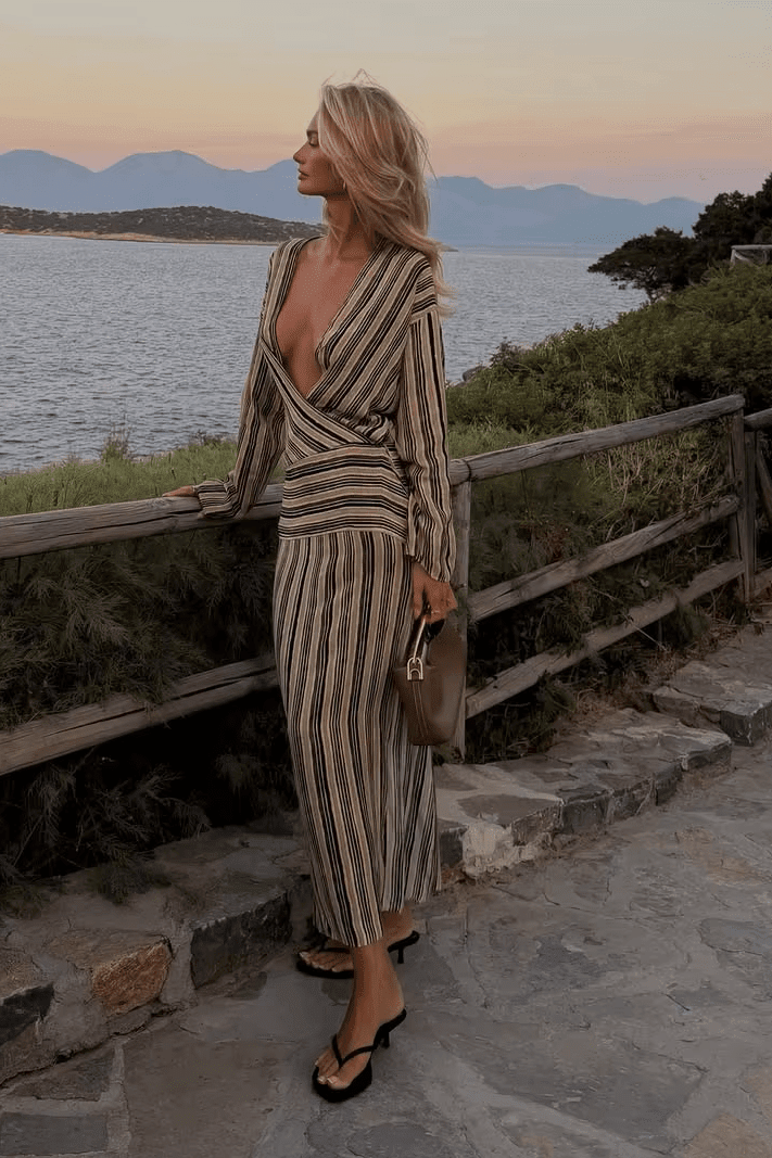 ZEYA - Tessa Striped V-Neck Maxi Dress