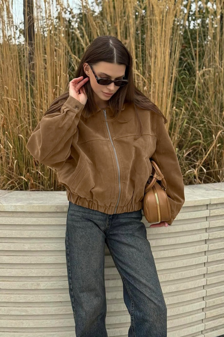 Daniela Suede Zip-Up Bomber Jacket
