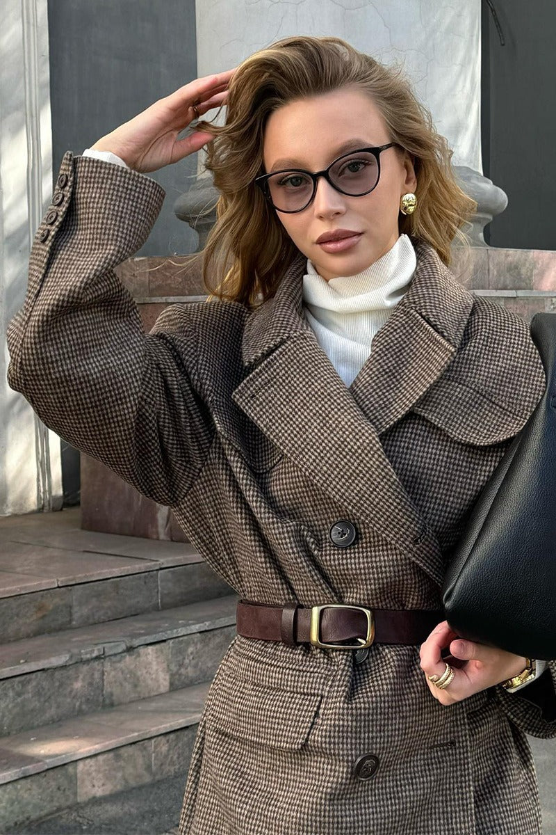 Amy strukturert tweed-kåpe