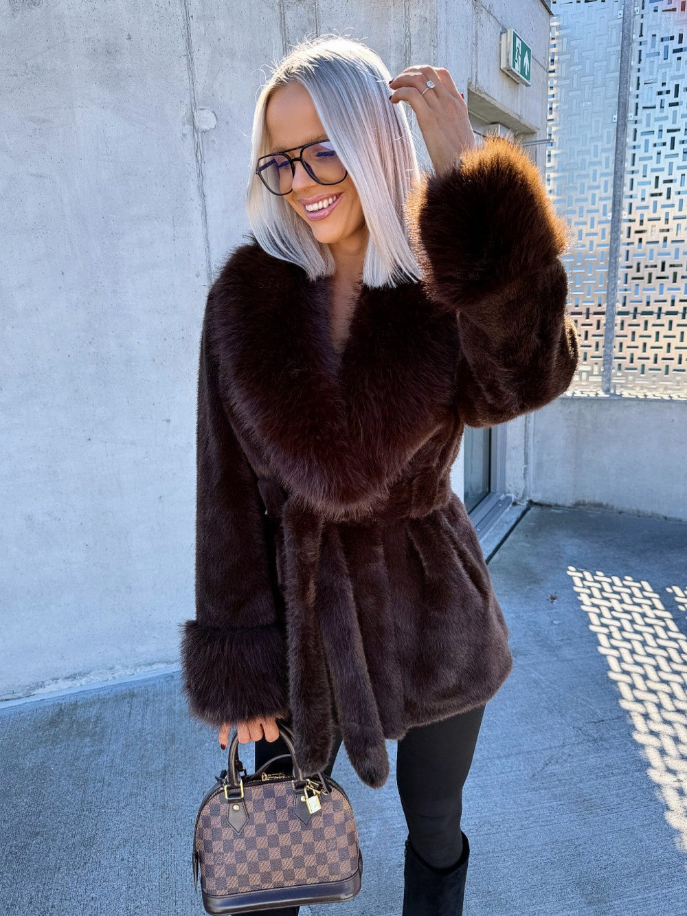 Eva Belted Faux Fur Coat