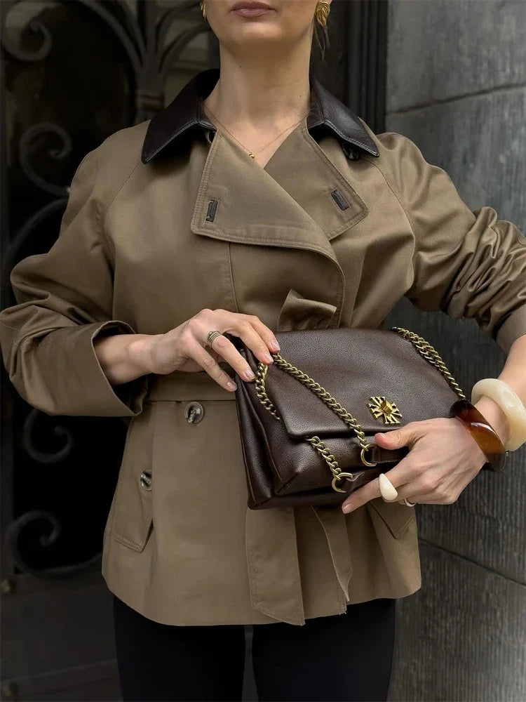 Mary Contrast Collar Belted Trench Coat