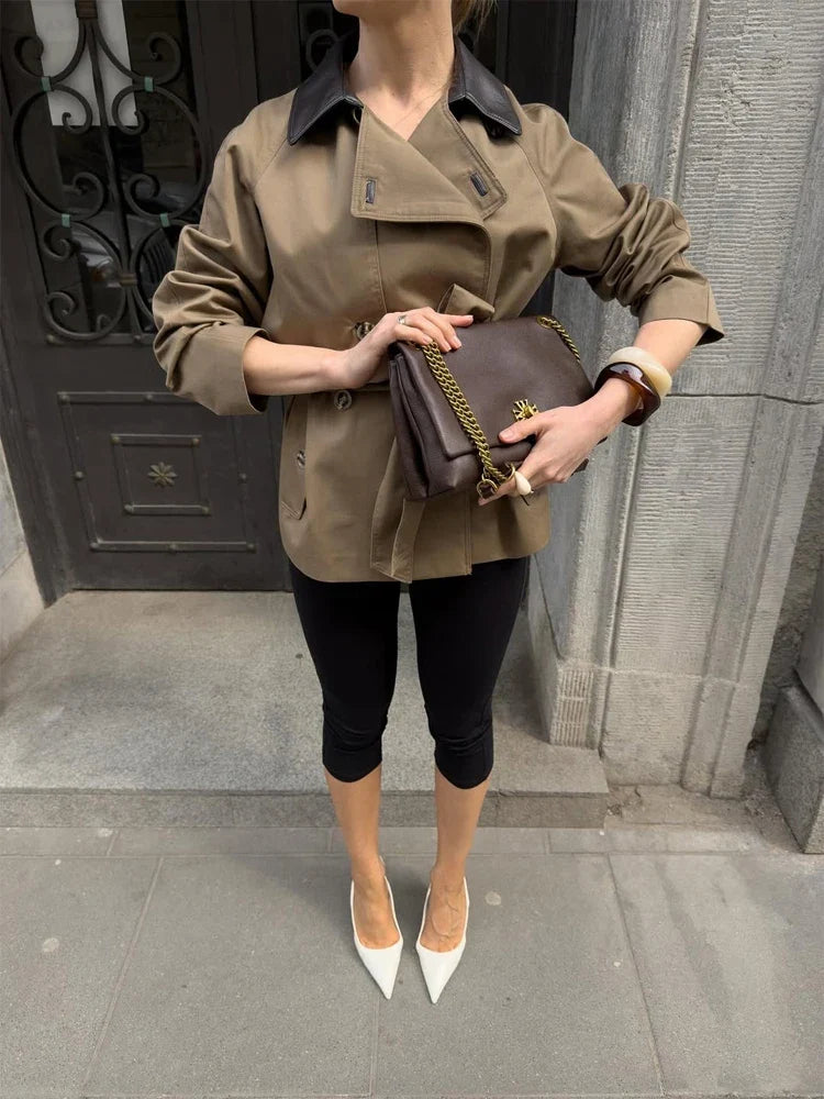 Mary Contrast Collar Belted Trench Coat