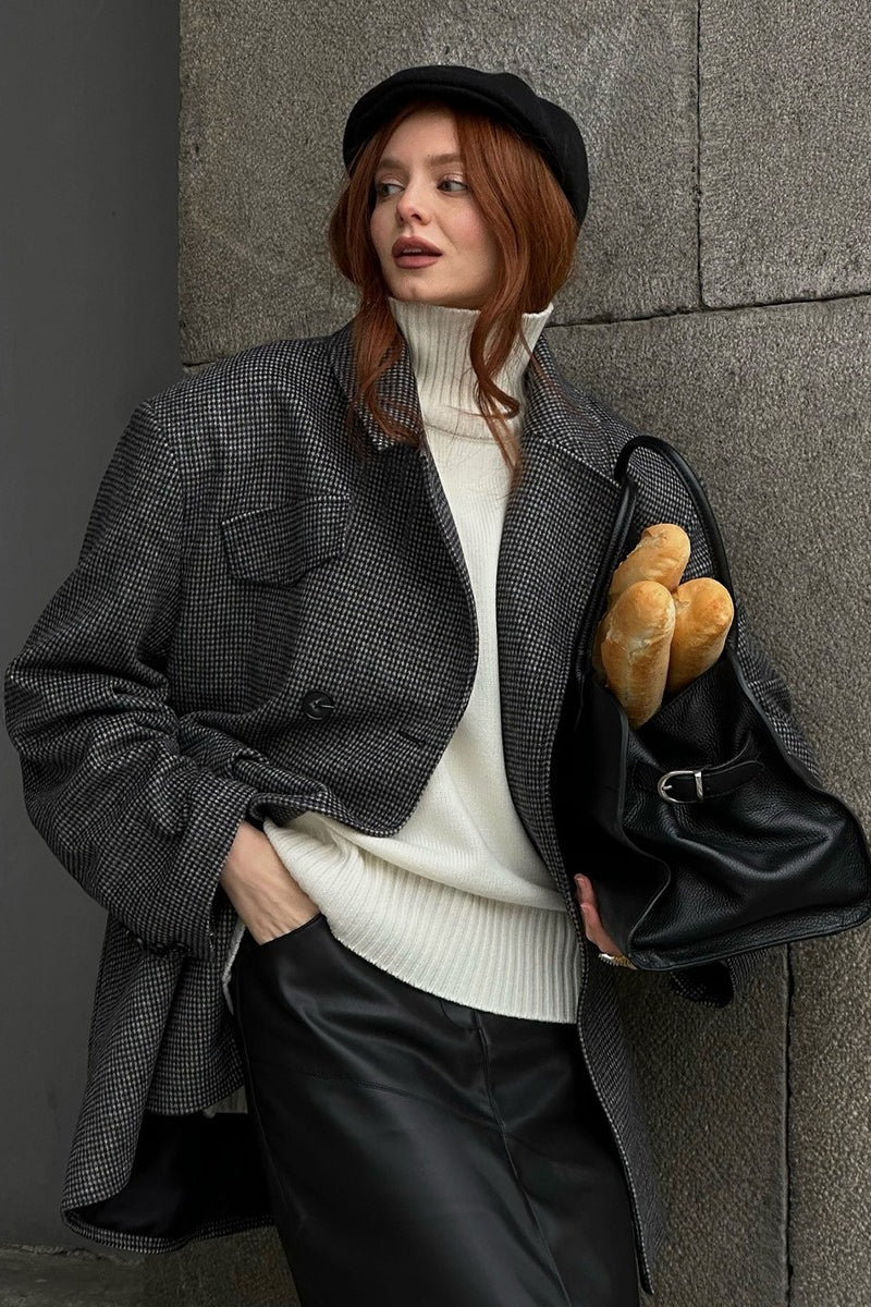 Amy strukturert tweed-kåpe