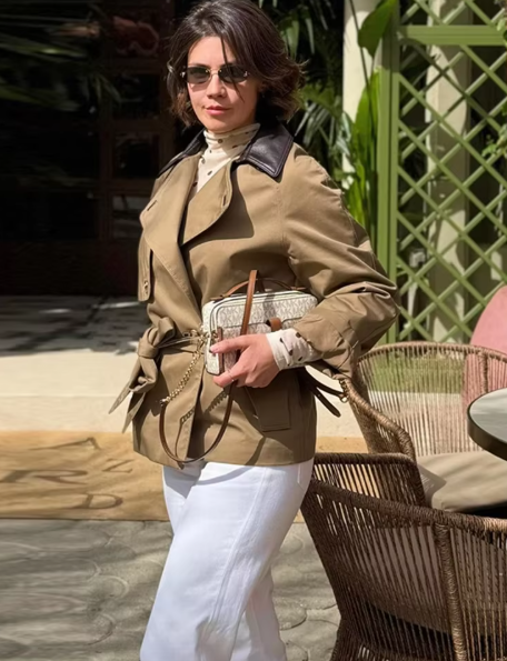 Mary Contrast Collar Belted Trench Coat