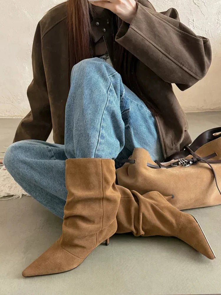 Nina Faux Suede Ruched Ankle Boots