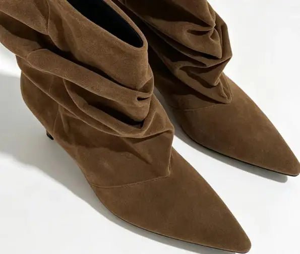 Nina Faux Suede Ruched Ankle Boots