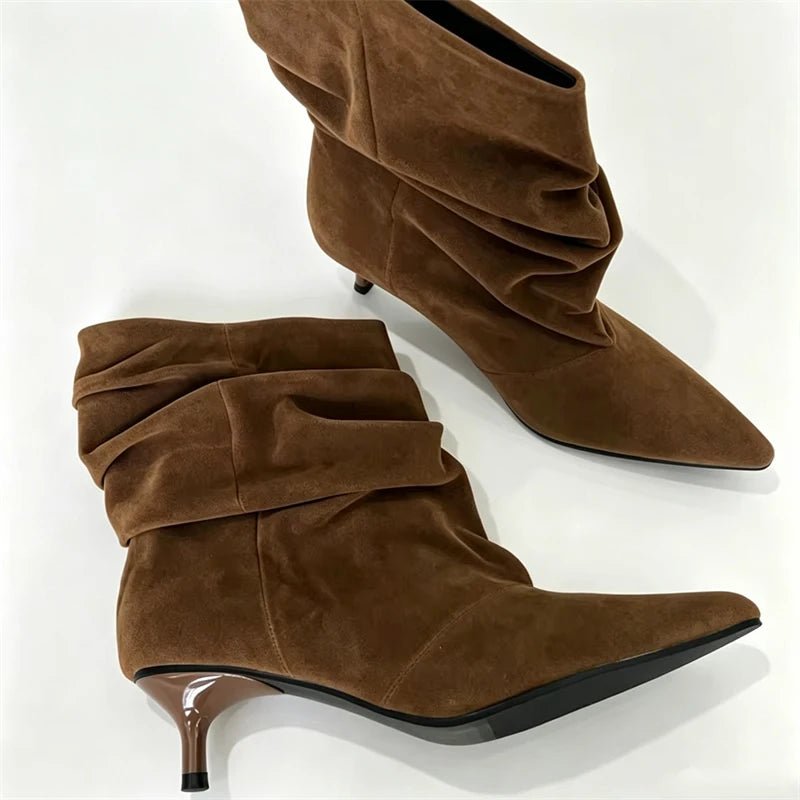 Nina Faux Suede Ruched Ankle Boots
