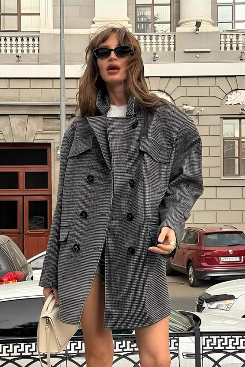 Amy strukturert tweed-kåpe