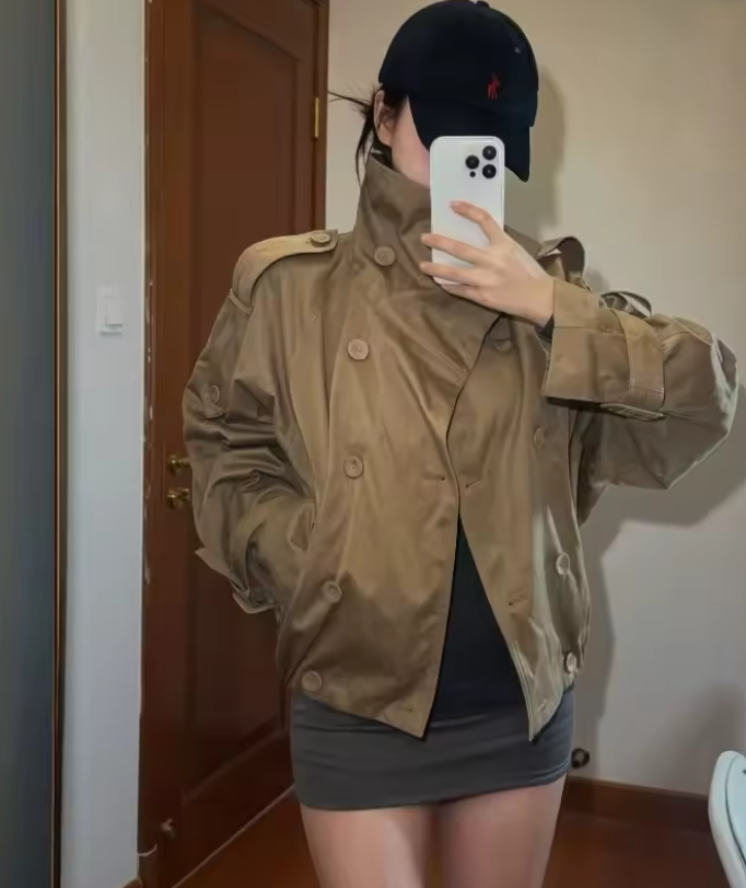 Natalie High Funnel Neck Cropped Trench Jacket