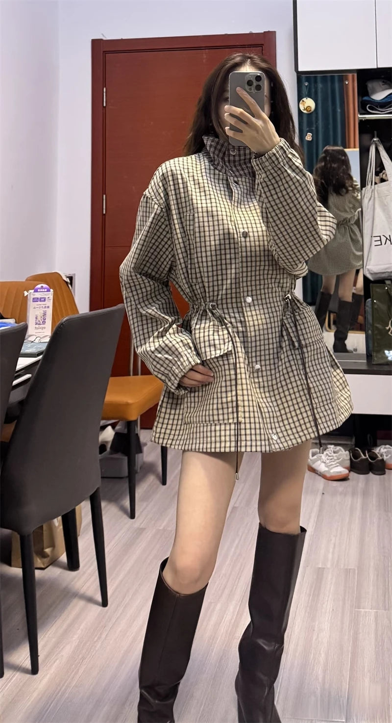 Isabel High-Neck Plaid Jacket