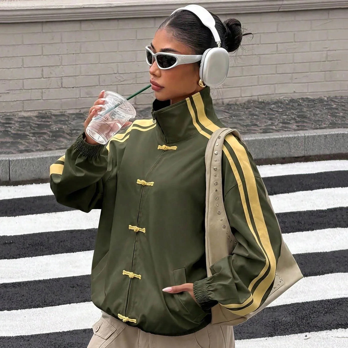 Gloria Mandarin Striped Oversized Jacket