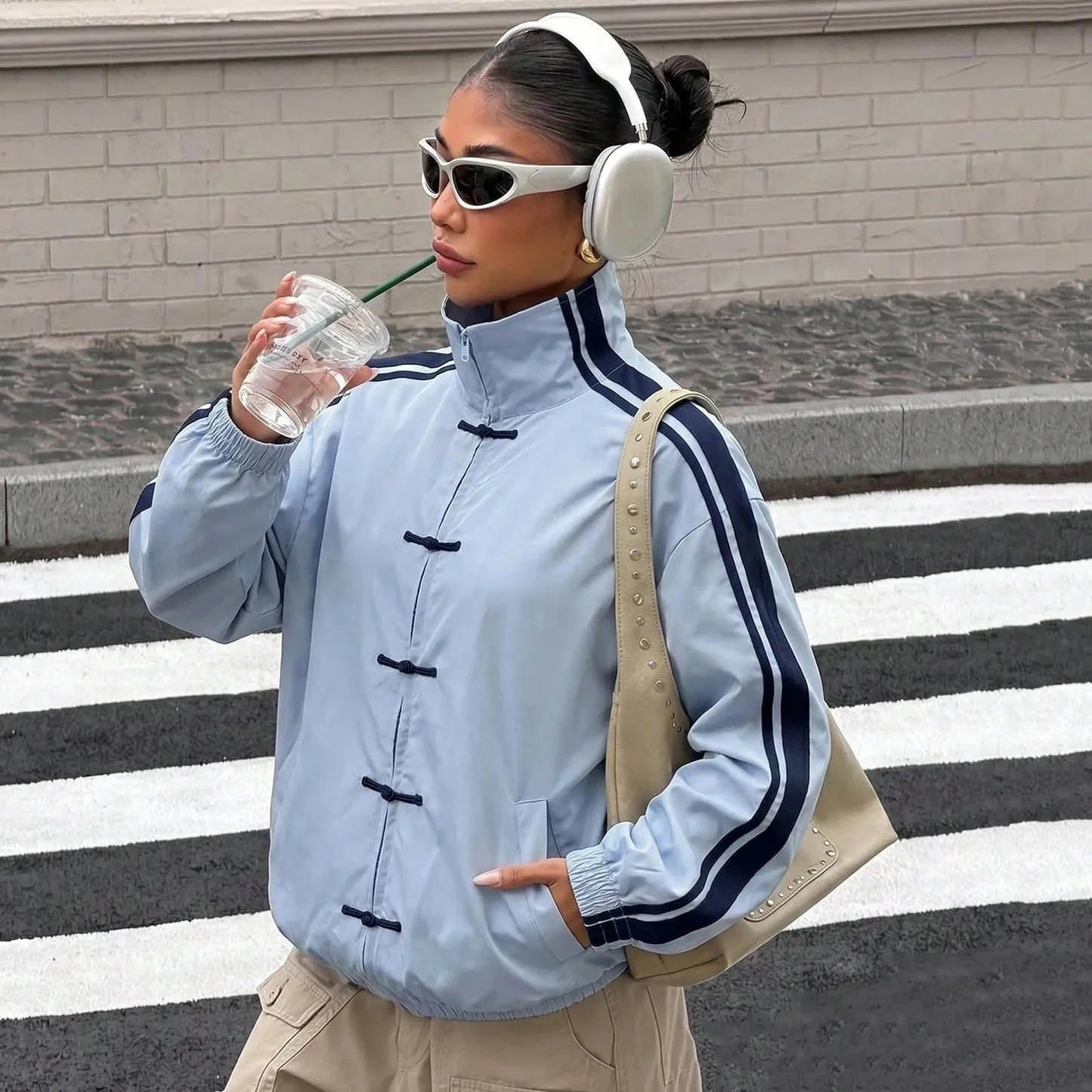 Gloria Mandarin Striped Oversized Jacket