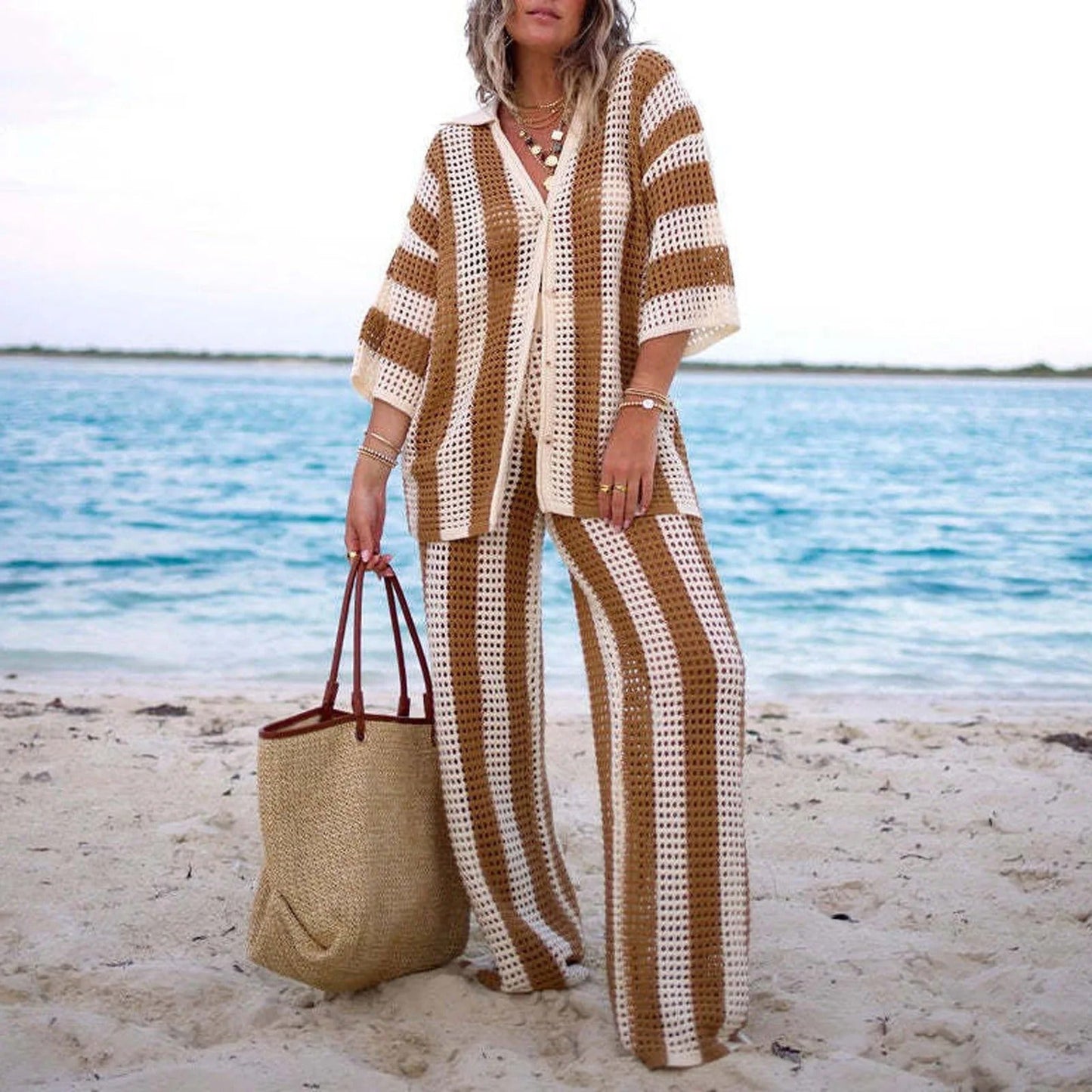 Layla stripet heklet co-ord sett