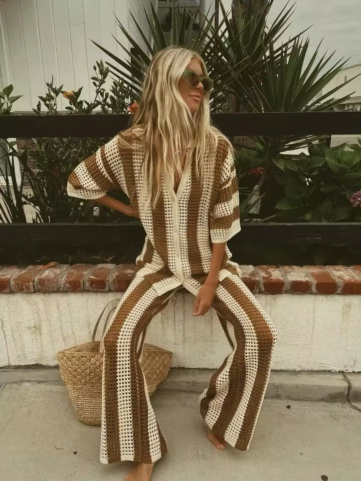 Layla stripet heklet co-ord sett