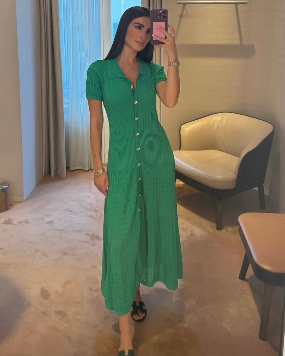 Sophia ribbestrikket polo maxi-kjole