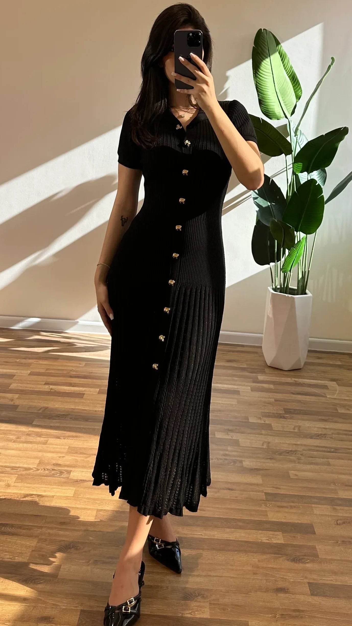 Sophia ribbestrikket polo maxi-kjole