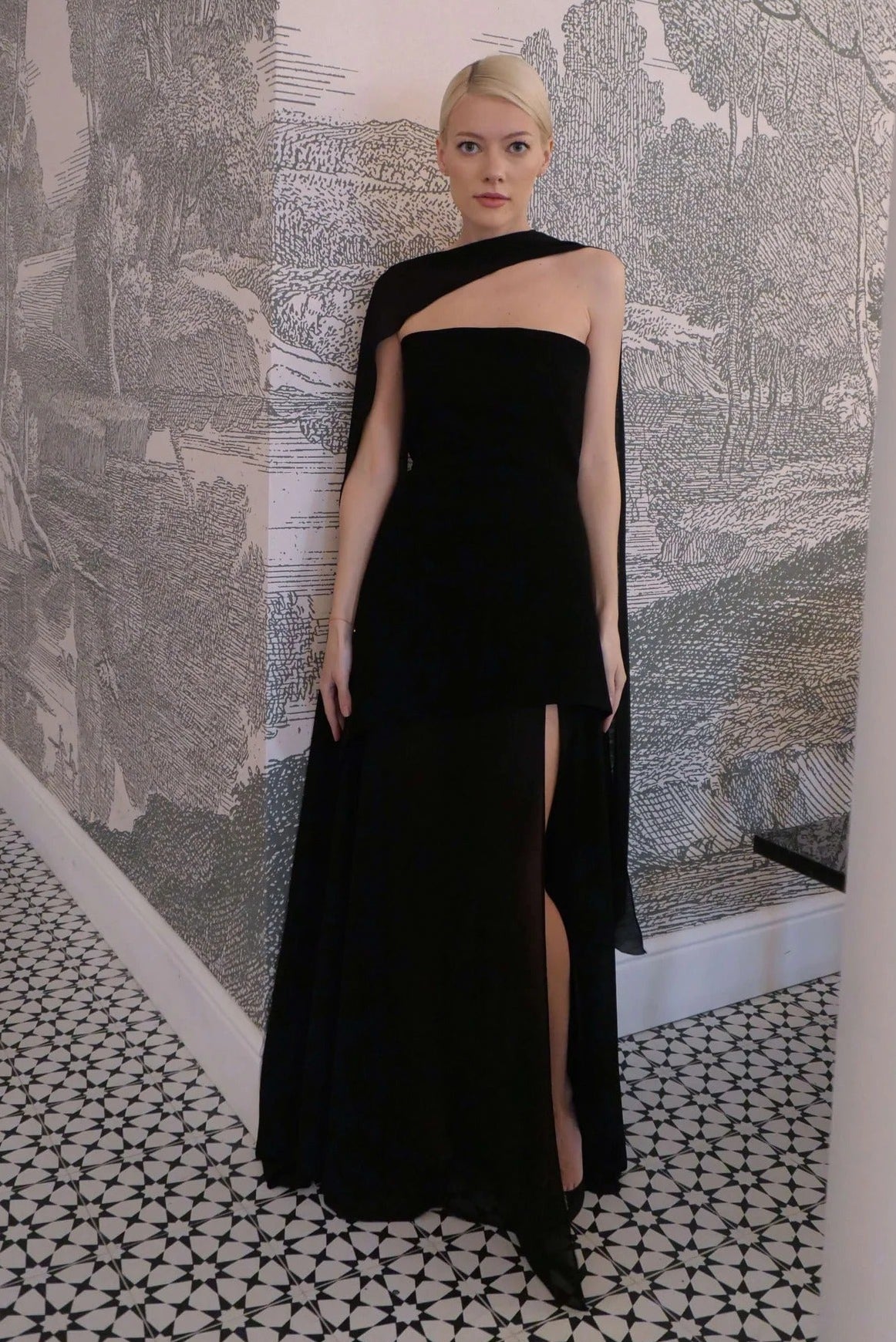 Sophia Asymmetric Sheer Maxi Dress