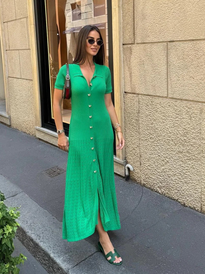 Sophia ribbestrikket polo maxi-kjole