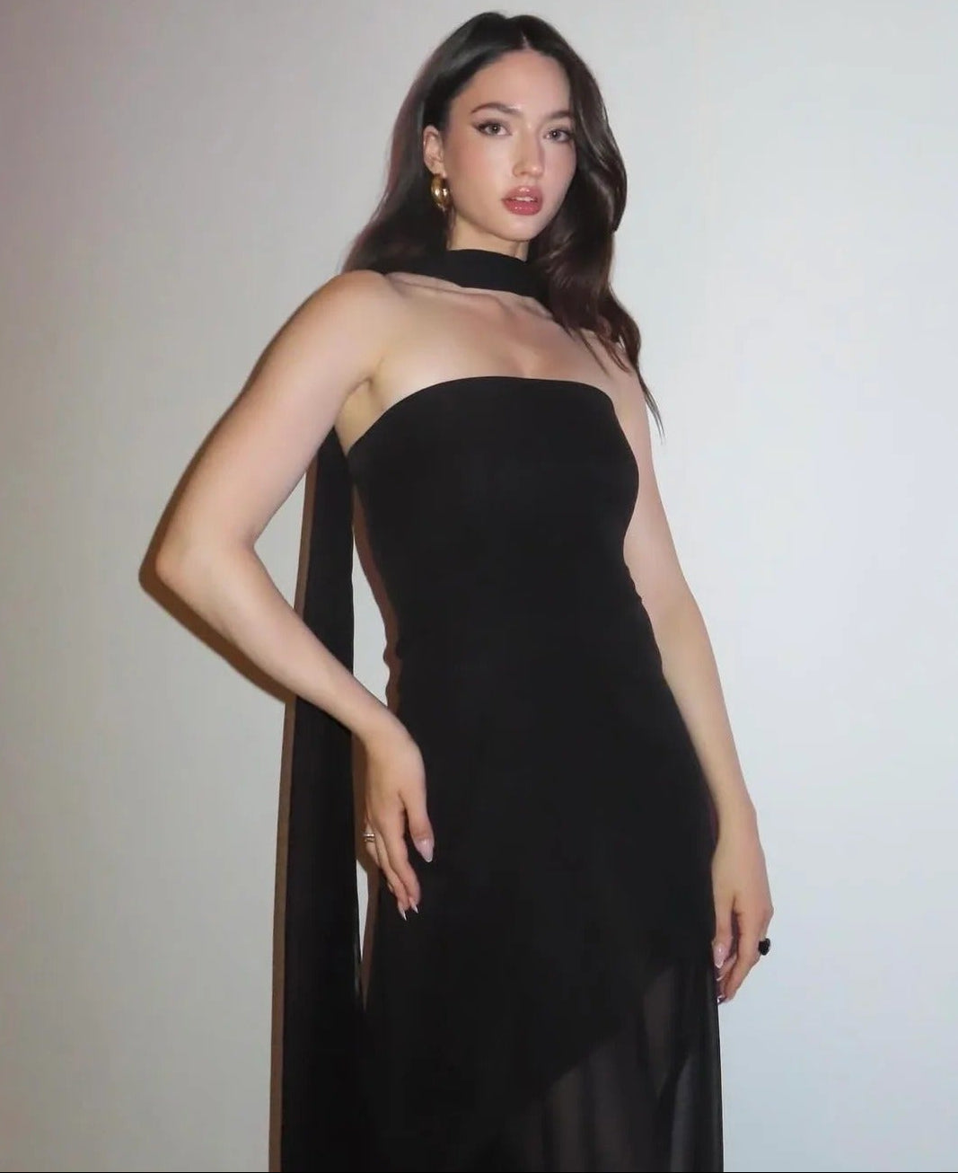 Sophia Asymmetric Sheer Maxi Dress