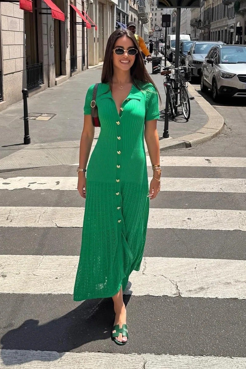 Sophia ribbestrikket polo maxi-kjole