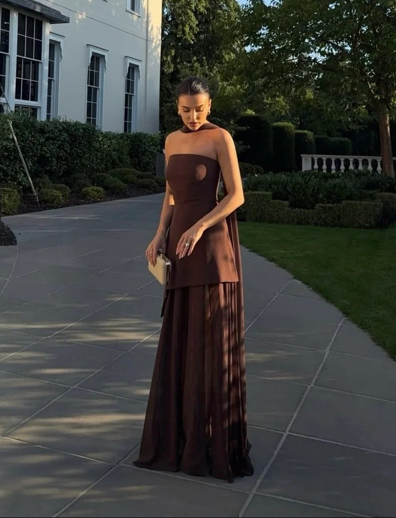 Sophia Asymmetric Sheer Maxi Dress