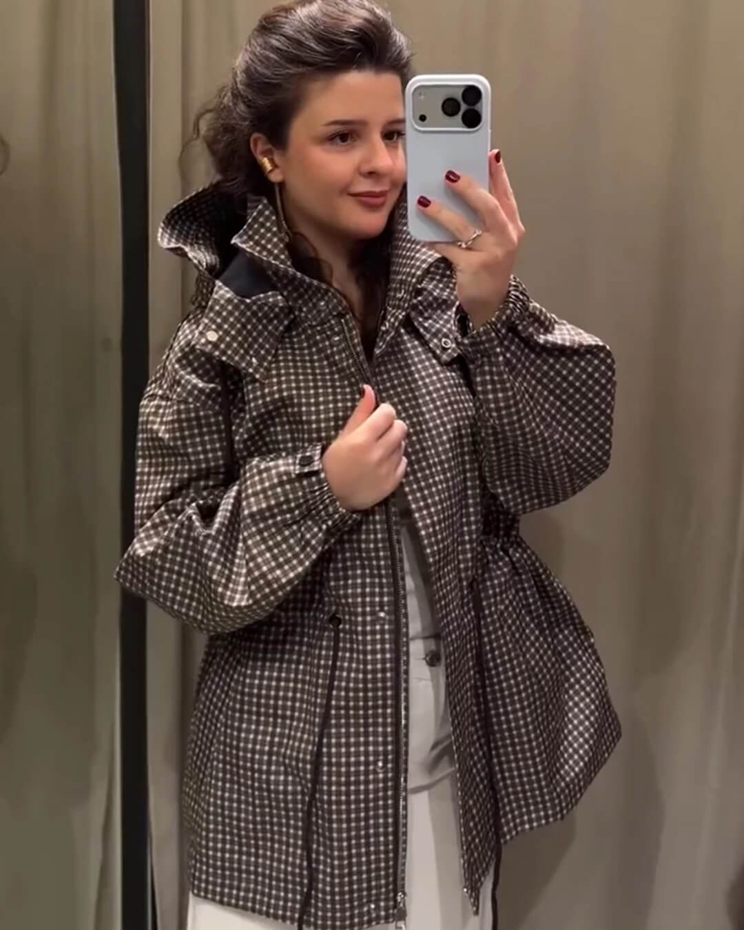 Jenny Plaid Hooded Windbreaker Jacket