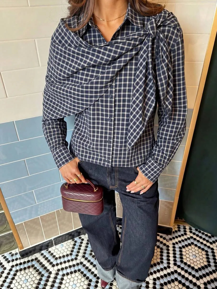 Nicole Plaid Scarf-Tie Shirt