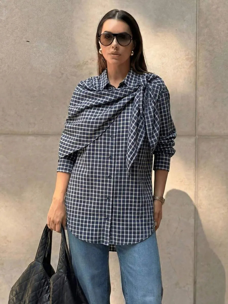 Nicole Plaid Scarf-Tie Shirt