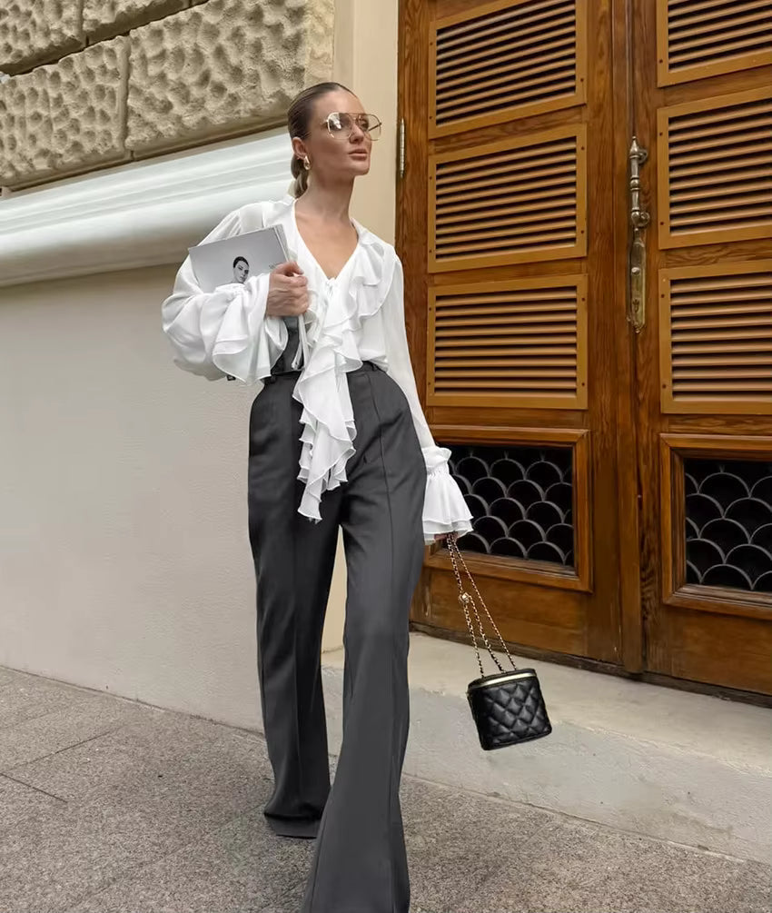 Monica Tie Neck Ruffled Blouse