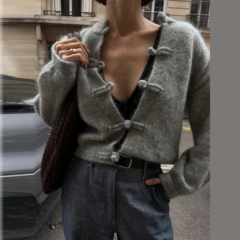 Angela Frog Knots Knitted Cardigan