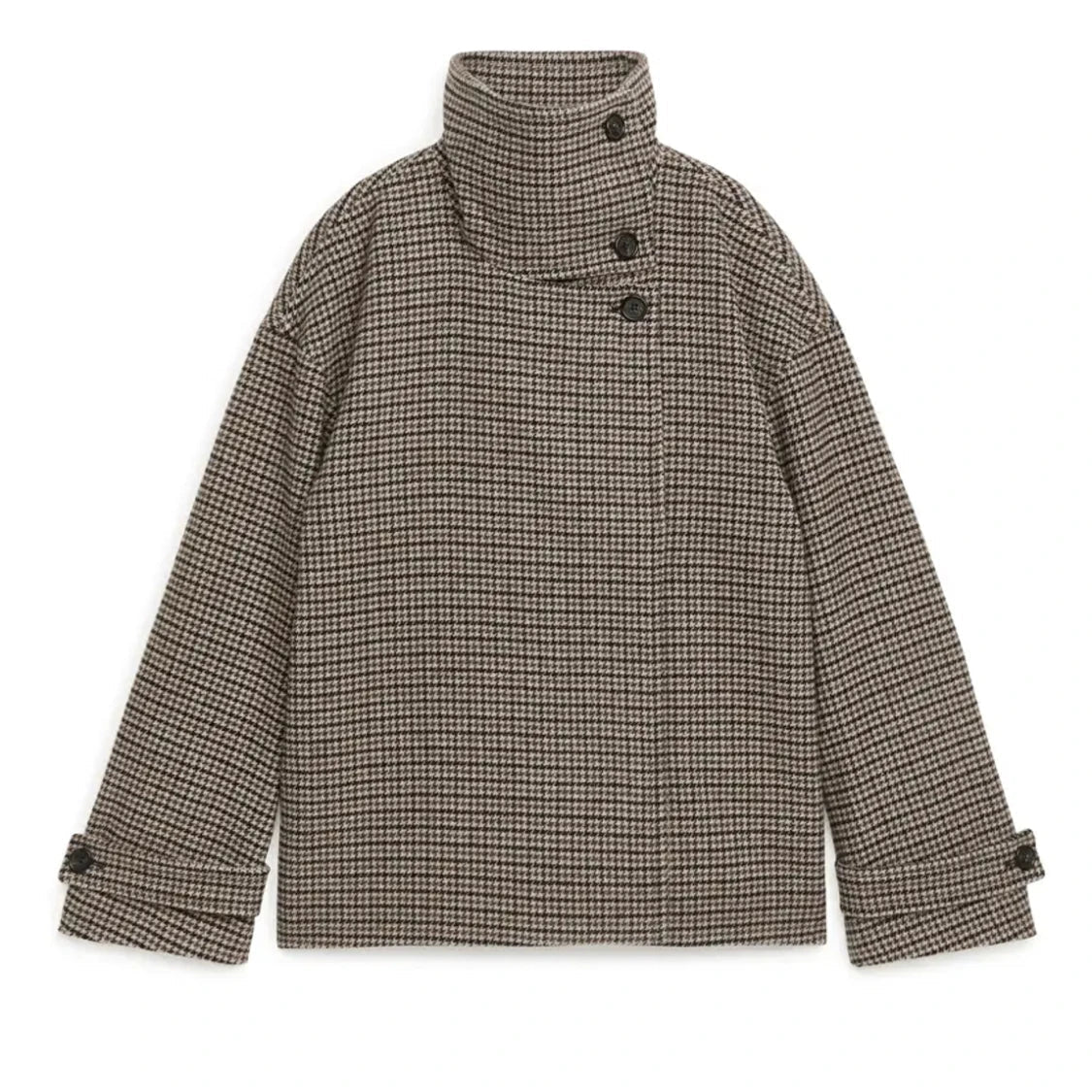Emilia Houndstooth Buttoned Stand Collar Jacket
