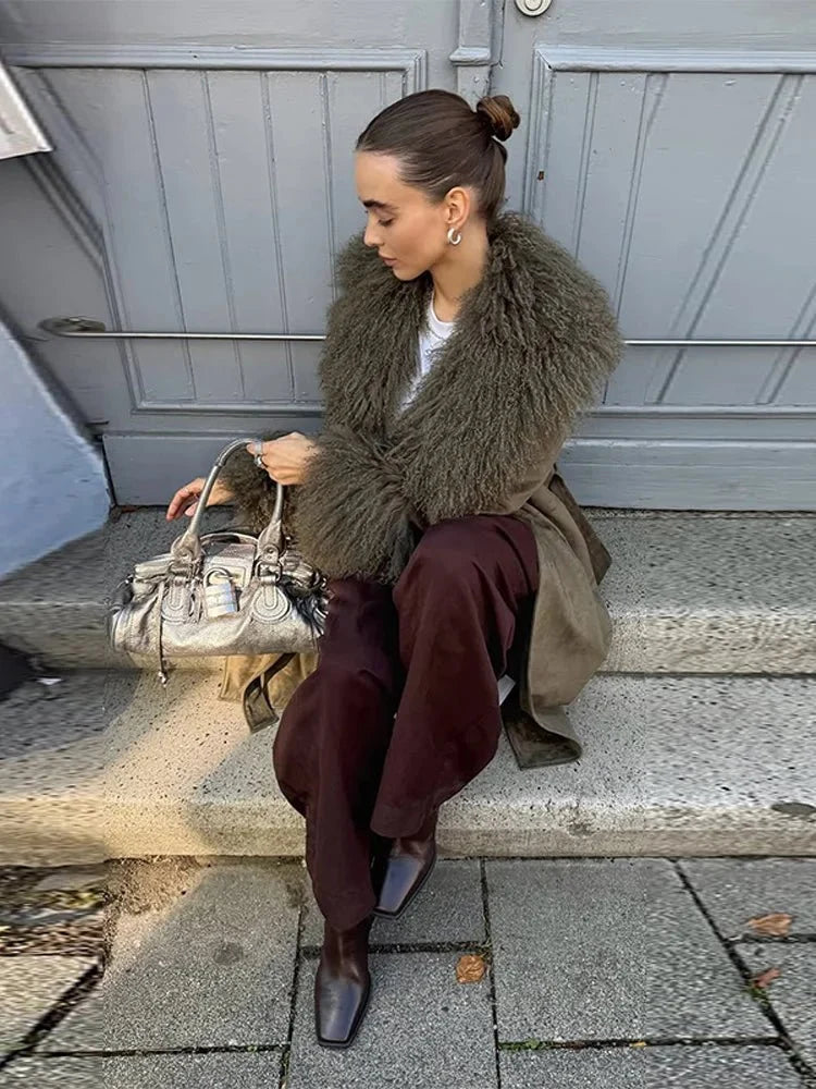 Naomi Patchwork Faux Fur Collar Coat