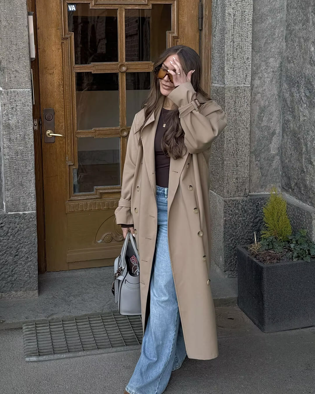 Evelyn klassisk dobbeltspent trenchcoat