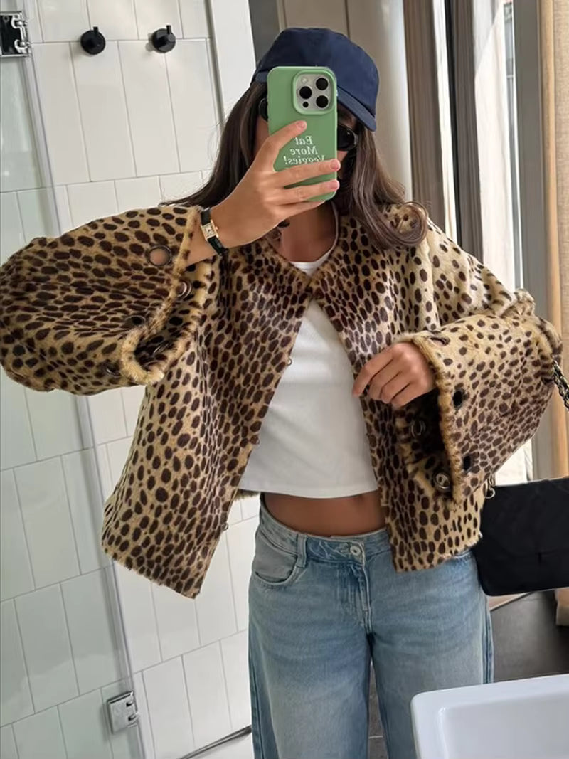 Katie Leopard Fuskepelsjakke