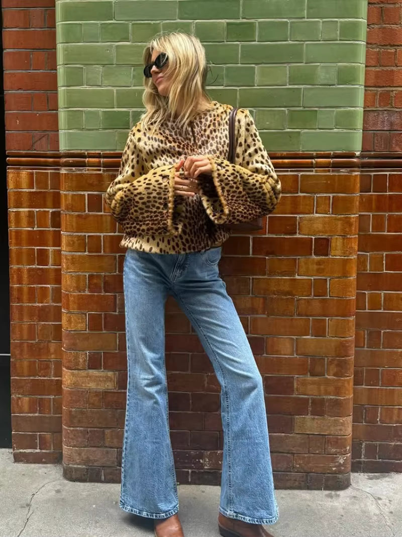 Katie Leopard Fuskepelsjakke