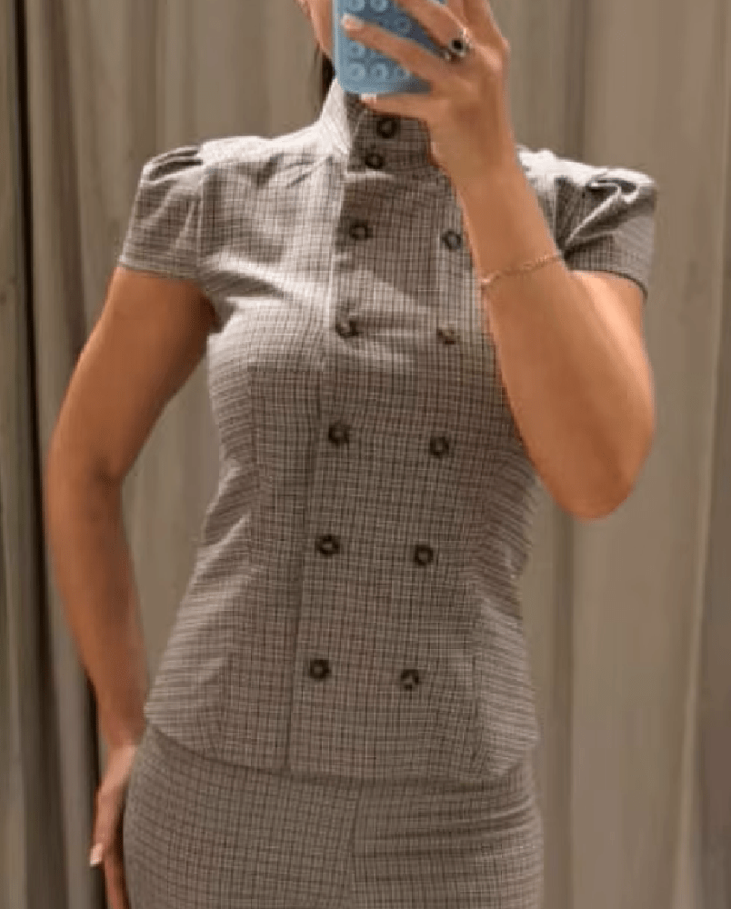 Lola Plaid High Neck Fitted Blouse