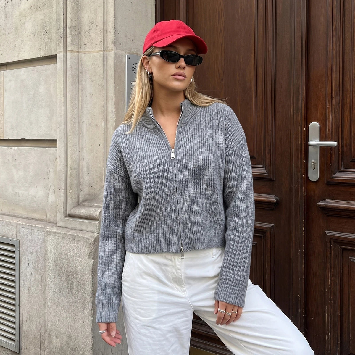 Amy Double Zip Strikket Cardigan