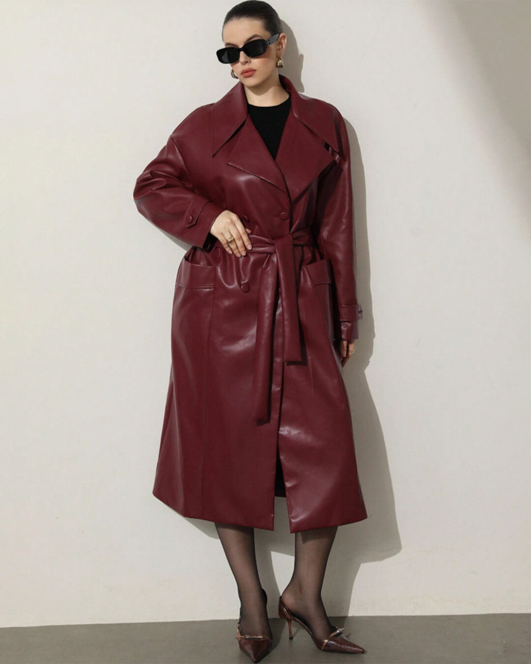 Connie trenchcoat i imitert skinn, maxi