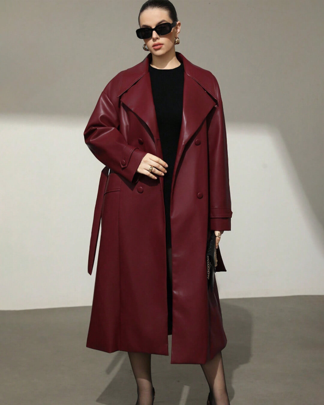 Connie trenchcoat i imitert skinn, maxi
