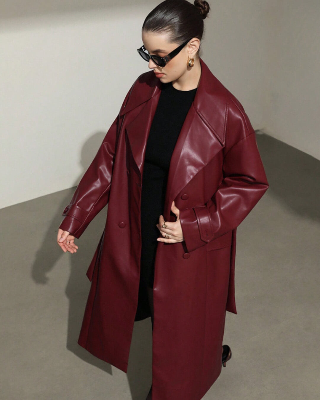 Connie trenchcoat i imitert skinn, maxi