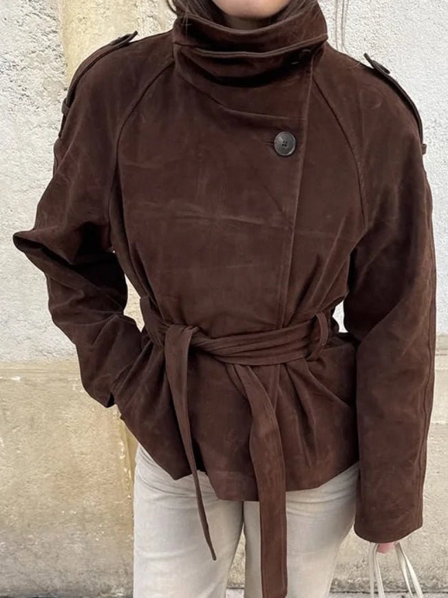 Josie trenchcoat i imitert semsket skinn med høy krage