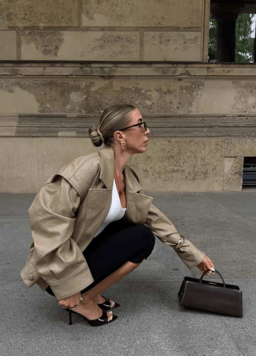 Isabel dobbeltspent kåpe i imitert skinn
