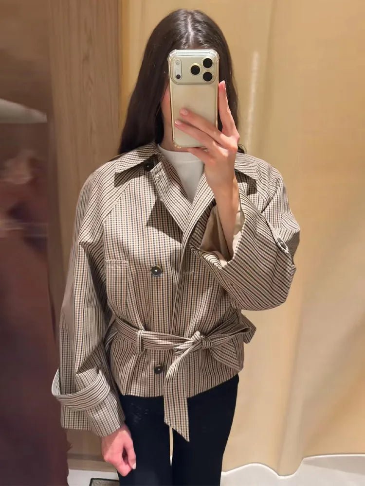 Melissa rutete trenchcoat med belte
