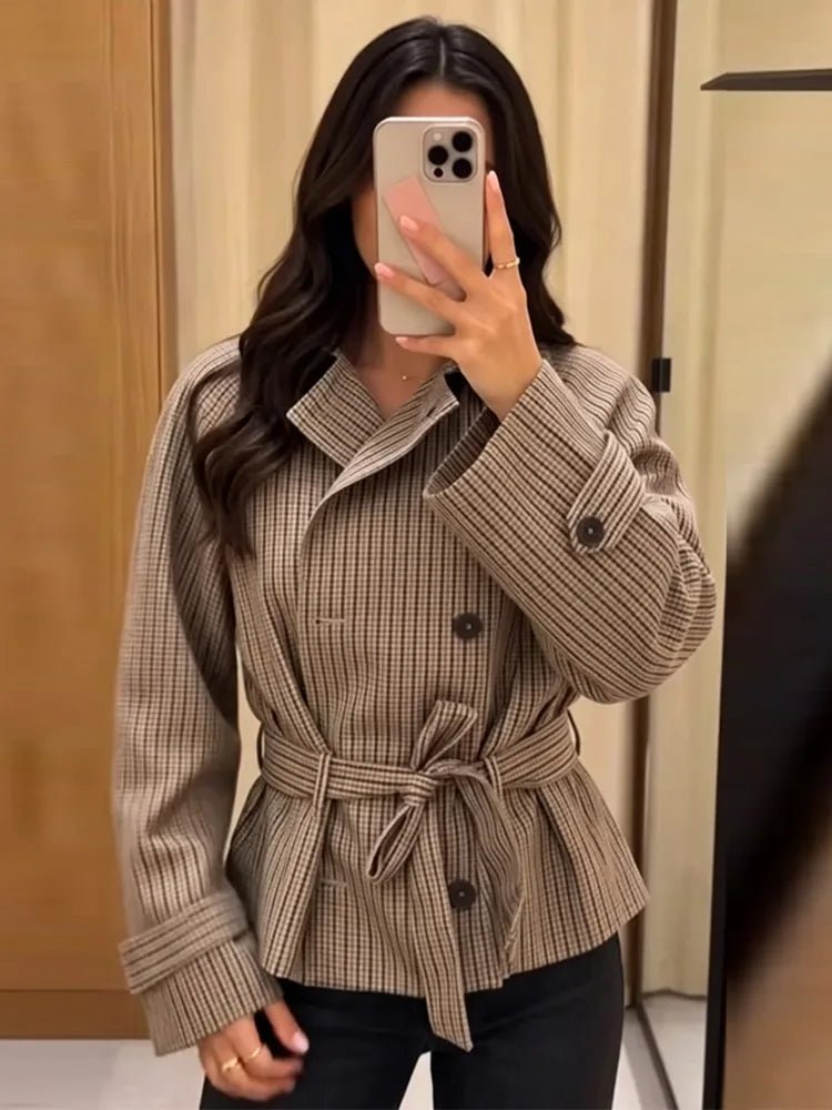 Fiona rutete trenchcoat med høy krage